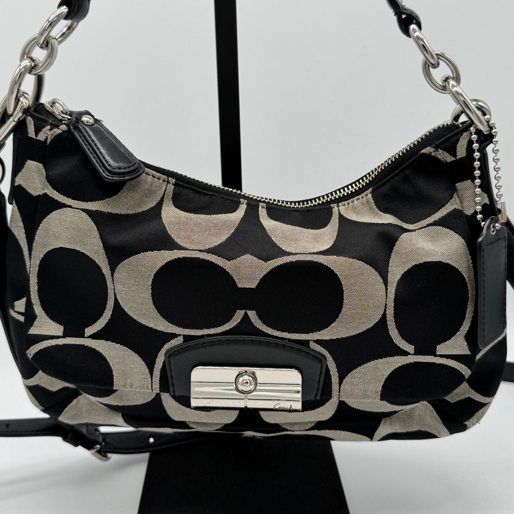 Coach Kristin Signature C Jacquard Hobo Bag Black Grey Crossbody Purse F22302